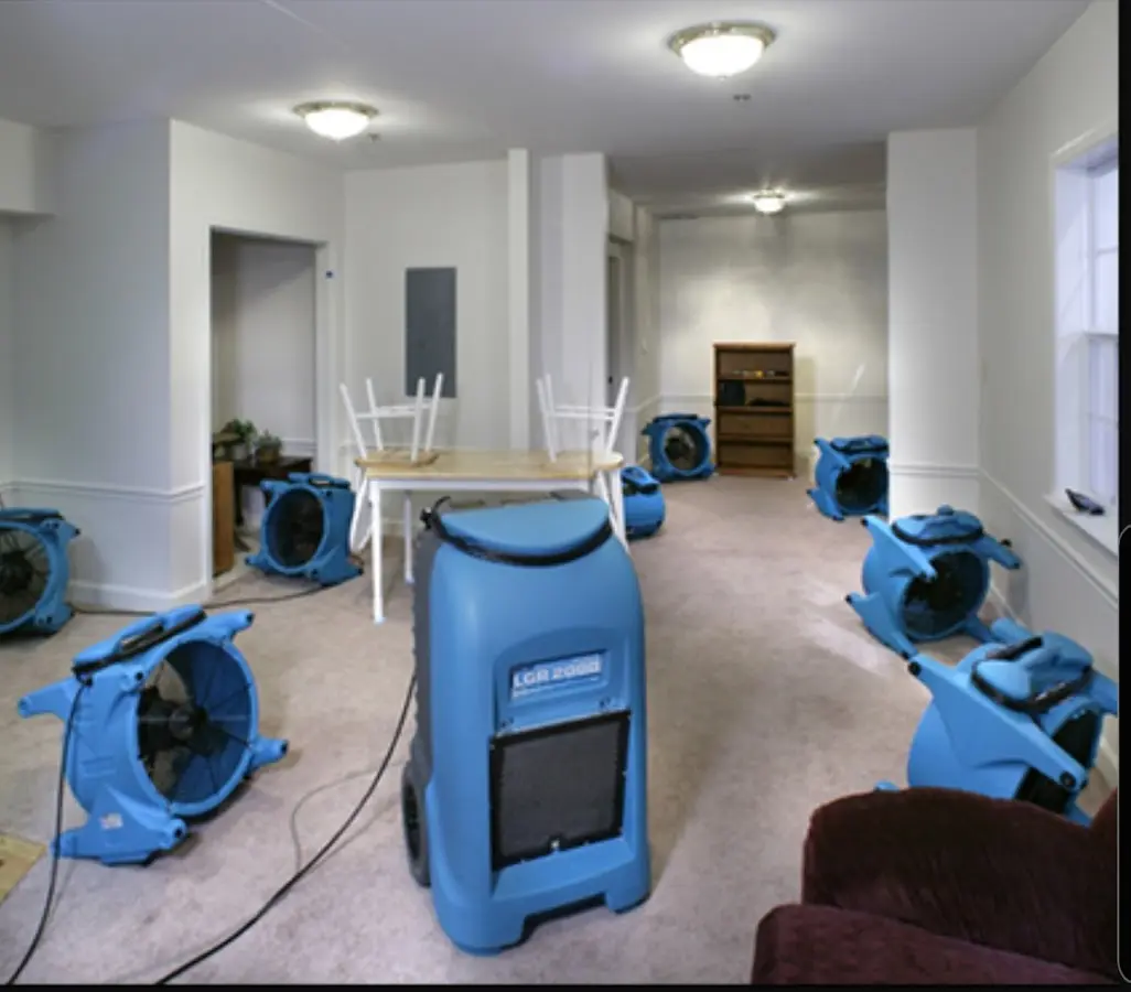 Air movers and dehumidifier setup for Water Damage Restoration in Strongsville